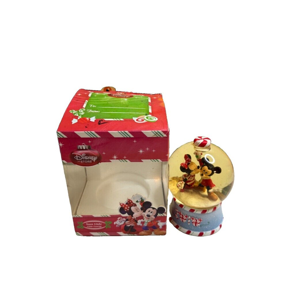 2010 Disney Stores Mickey Minnie Mouse Kissing Mistletoe Christmas Snowglobe